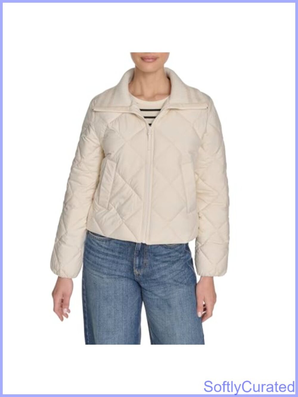 Diamond Quilted Shawl Collar Jacket Lightweight Zip Front